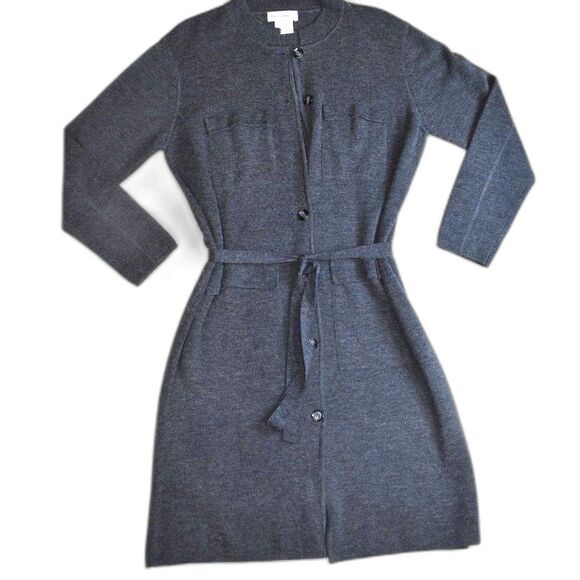 Harve Benard Wool Blend Long Gray Sweater Jacket Size Small Dark Academia - Picture 1 of 16